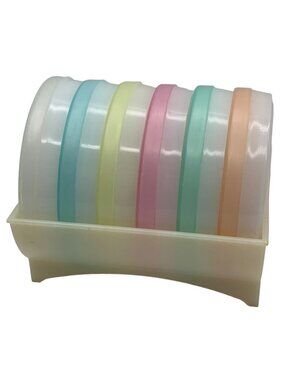 Vintage Tupperware Pastel Wagon Wheel Coasters Set Caddy